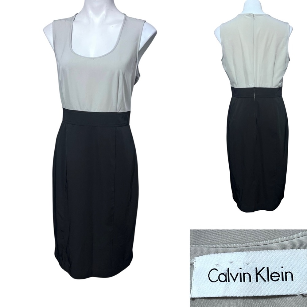 Calvin Klein‎ dress sz 10/12 Black/Cream Sleeveless colorblock office church